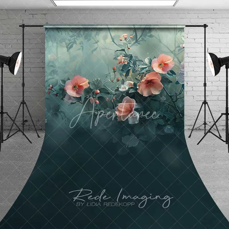 Aperturee - Aperturee Wildflower Garden Sweep Backdrop Peach Coral Flowers Photography Floor Mat Nature Fine Art Decoration