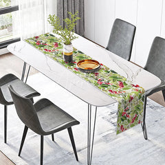 Aperturee - Aperturee Winter Berry and Greenery Table Runner Watercolor Christmas Holly Holiday Botanical Table Decor