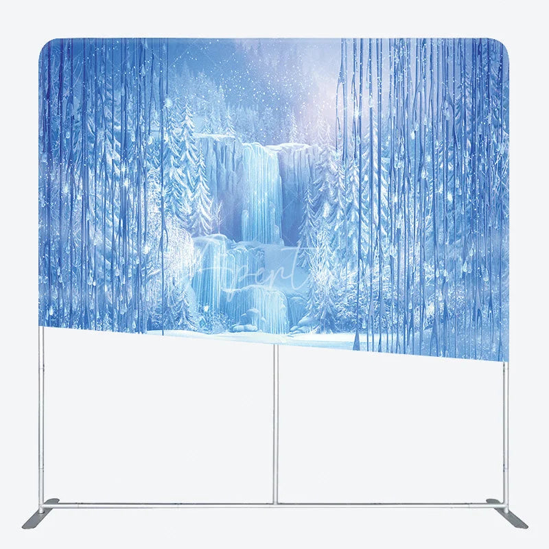 Aperturee - Aperturee Winter Blue Ice Tension Fabric Backdrop Frozen Waterfall Icicle Decor Snowy Forest Theme Background for Party