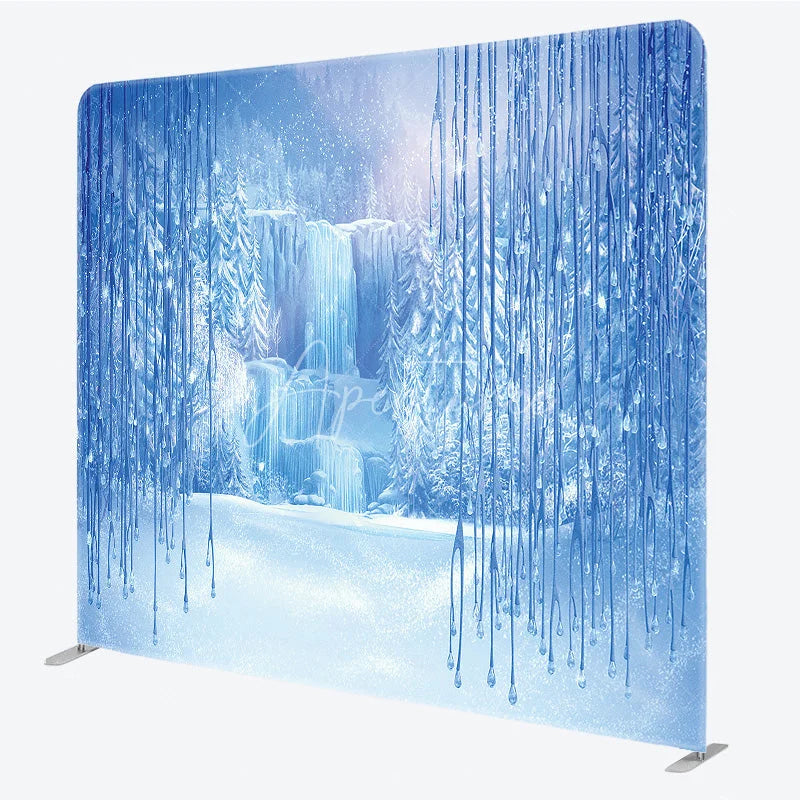 Aperturee - Aperturee Winter Blue Ice Tension Fabric Backdrop Frozen Waterfall Icicle Decor Snowy Forest Theme Background for Party