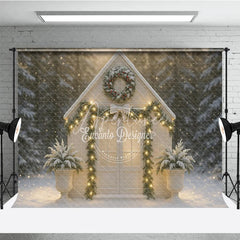 Aperturee - Aperturee Winter Chapel Combo Set Backdrop White Snowy House with Wreath Christmas Holiday Photo Booth Props