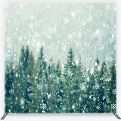 Aperturee - Aperturee Winter Forest Tension Fabric Backdrop Snowy Pine Trees with White Snowflakes Background Christmas Holiday Party Decor