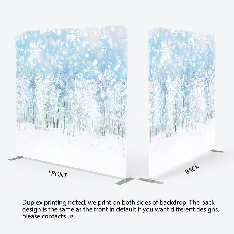Aperturee - Aperturee Winter Forest Tension Fabric Backdrop Snowy Tree Landscape Background Blue Sky Snowfall Decoration