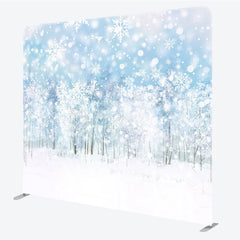 Aperturee - Aperturee Winter Forest Tension Fabric Backdrop Snowy Tree Landscape Background Blue Sky Snowfall Decoration