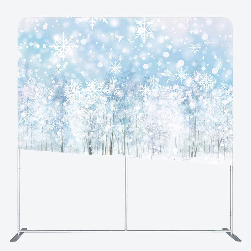 Aperturee - Aperturee Winter Forest Tension Fabric Backdrop Snowy Tree Landscape Background Blue Sky Snowfall Decoration