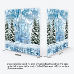 Aperturee - Aperturee Winter Ice Castle Tension Fabric Backdrop Snow Mountain and Pine Trees Background Magical Fairy Tale Holiday Decor