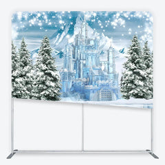 Aperturee - Aperturee Winter Ice Castle Tension Fabric Backdrop Snow Mountain and Pine Trees Background Magical Fairy Tale Holiday Decor