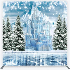 Aperturee - Aperturee Winter Ice Castle Tension Fabric Backdrop Snow Mountain and Pine Trees Background Magical Fairy Tale Holiday Decor