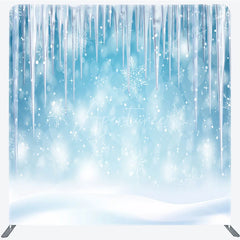 Aperturee - Aperturee Winter Icicle Tension Fabric Backdrop Frozen Blue Snow Background Ice Crystal Party Decoration