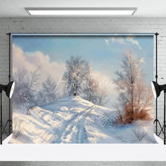 Aperturee - Aperturee Winter Landscape Backdrop Snowy Hill Birch Tree Photography Background Nature Scenic Painting Holiday Party Decoration