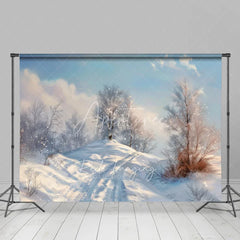 Aperturee - Aperturee Winter Landscape Backdrop Snowy Hill Birch Tree Photography Background Nature Scenic Painting Holiday Party Decoration