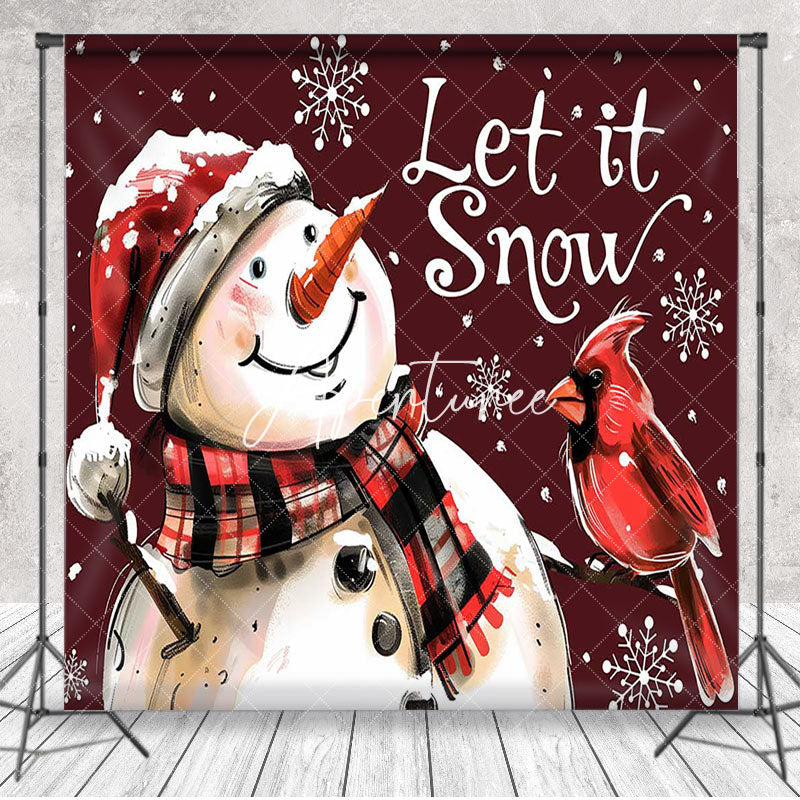 Aperturee - Aperturee Winter Let It Snow Snowman Bird Christmas Backdrop