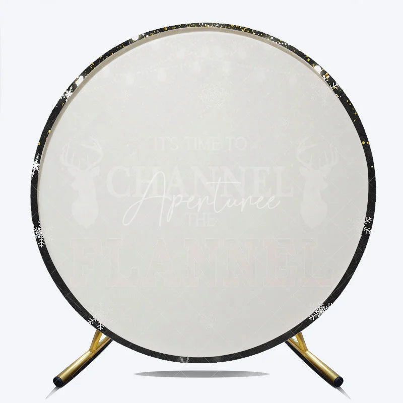 Aperturee - Aperturee Winter Lumberjack Round Backdrop Channel The Flannel Party Decoration Rustic Plaid Elk Background