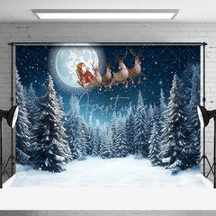 Aperturee - Aperturee Winter Moon Night Forest Santa Christmas Backdrop