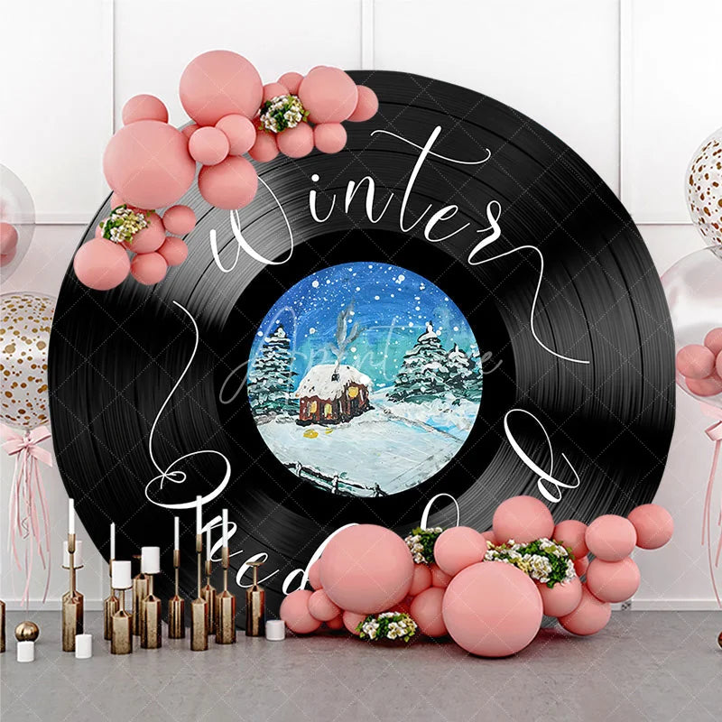 Aperturee - Aperturee Winter Onederland 1st Birthday Vinyl Record Round Backdrop Snowy Cabin Music Theme First Birthday Decor