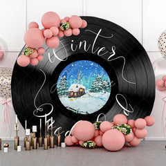 Aperturee - Aperturee Winter Onederland 1st Birthday Vinyl Record Round Backdrop Snowy Cabin Music Theme First Birthday Decor