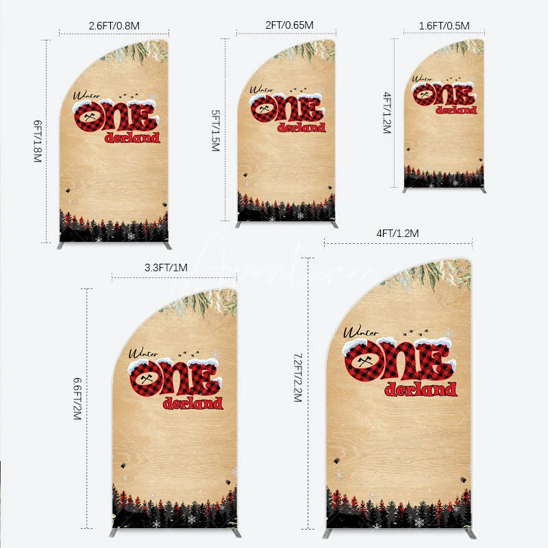 Aperturee - Aperturee Winter Onederland Half Moon Arch Backdrop Rustic Wood Bear Plaid 1st Birthday Prop