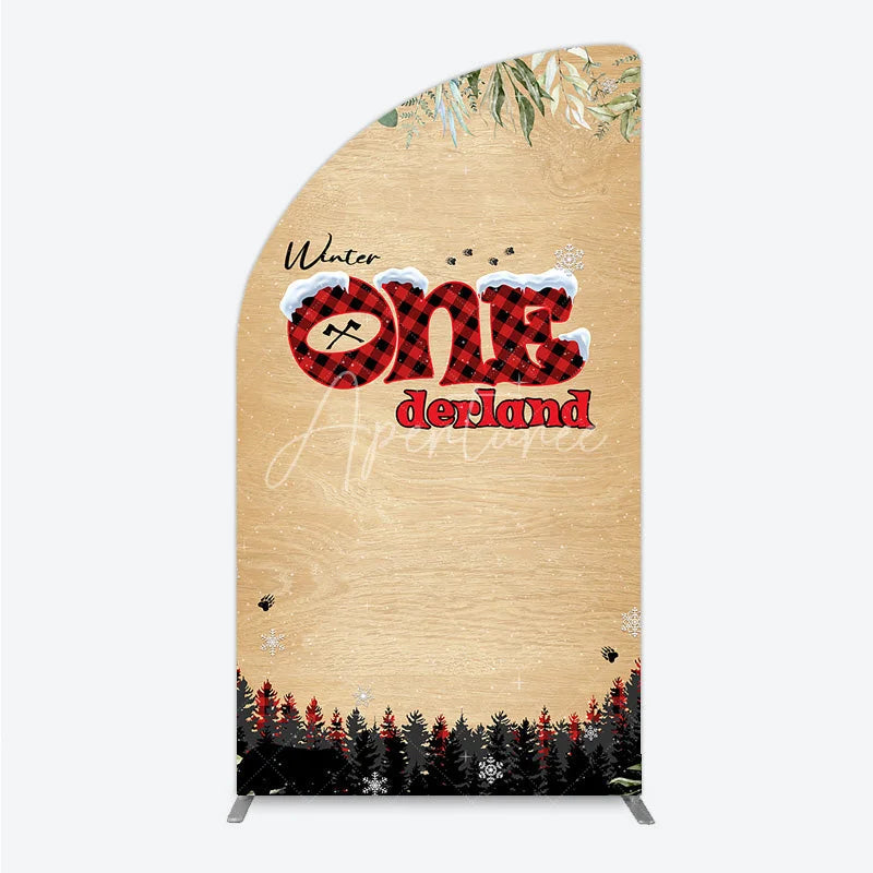 Aperturee - Aperturee Winter Onederland Half Moon Arch Backdrop Rustic Wood Bear Plaid 1st Birthday Prop