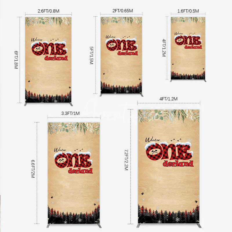 Aperturee - Aperturee Winter Onederland Rectangle Backdrop Rustic Wood Bear Plaid 1st Birthday Prop