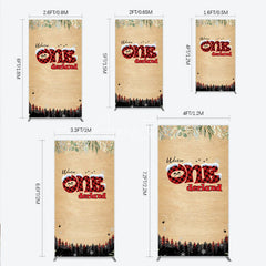Aperturee - Aperturee Winter Onederland Rectangle Backdrop Rustic Wood Bear Plaid 1st Birthday Prop
