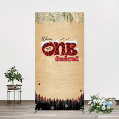 Aperturee - Aperturee Winter Onederland Rectangle Backdrop Rustic Wood Bear Plaid 1st Birthday Prop