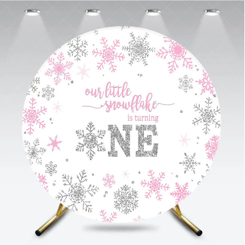 Aperturee - Aperturee Winter Onederland Round Backdrop Pink Silver Snowflake 1st Birthday Decoration Turning One Background