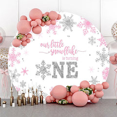 Aperturee - Aperturee Winter Onederland Round Backdrop Pink Silver Snowflake 1st Birthday Decoration Turning One Background