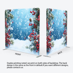 Aperturee - Aperturee Winter Snow and Pine Branch Double-Sided Tension Fabric Backdrop Christmas Red Berries Holiday Party Photo Booth