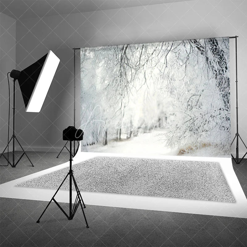 Aperturee - Aperturee Winter Snow Forest Backdrop White Frosty Trees and Icy Branches Photography Background for Christmas Holiday