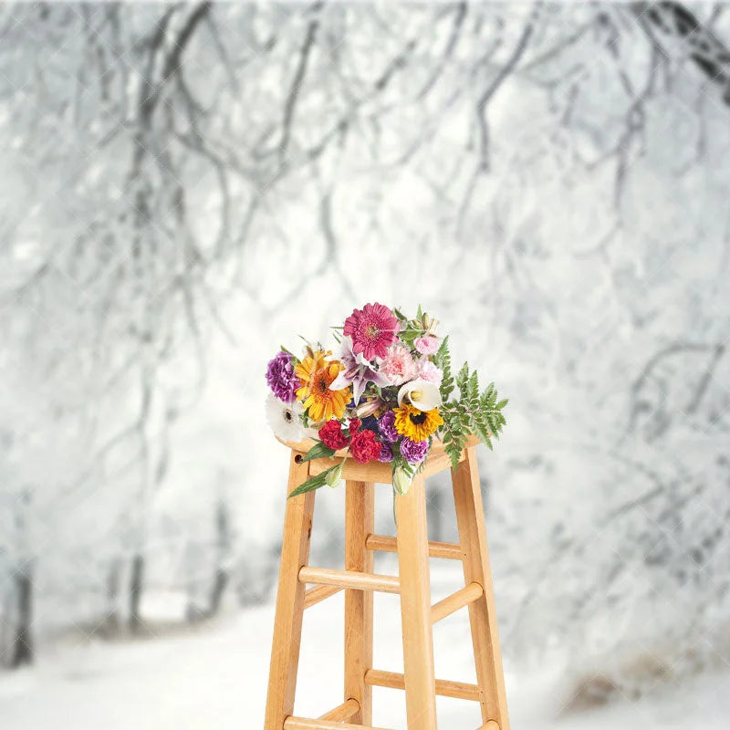 Aperturee - Aperturee Winter Snow Forest Backdrop White Frosty Trees and Icy Branches Photography Background for Christmas Holiday