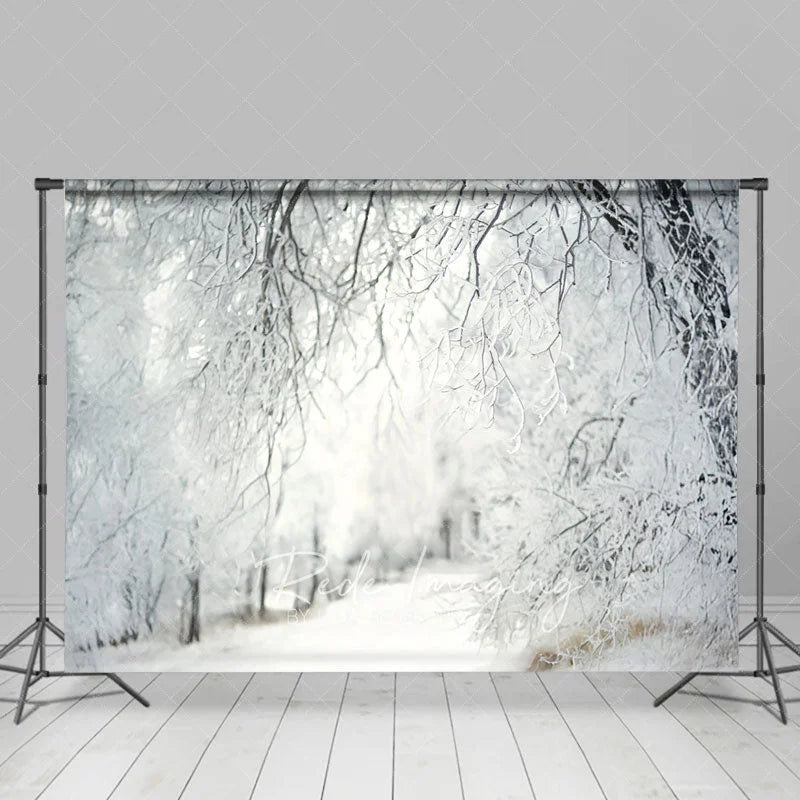 Aperturee - Aperturee Winter Snow Forest Backdrop White Frosty Trees and Icy Branches Photography Background for Christmas Holiday