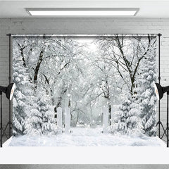 Aperturee - Aperturee Winter Snow Forest Photography Backdrop White Gate to an Enchanted Woods Magical Holiday Photo Background
