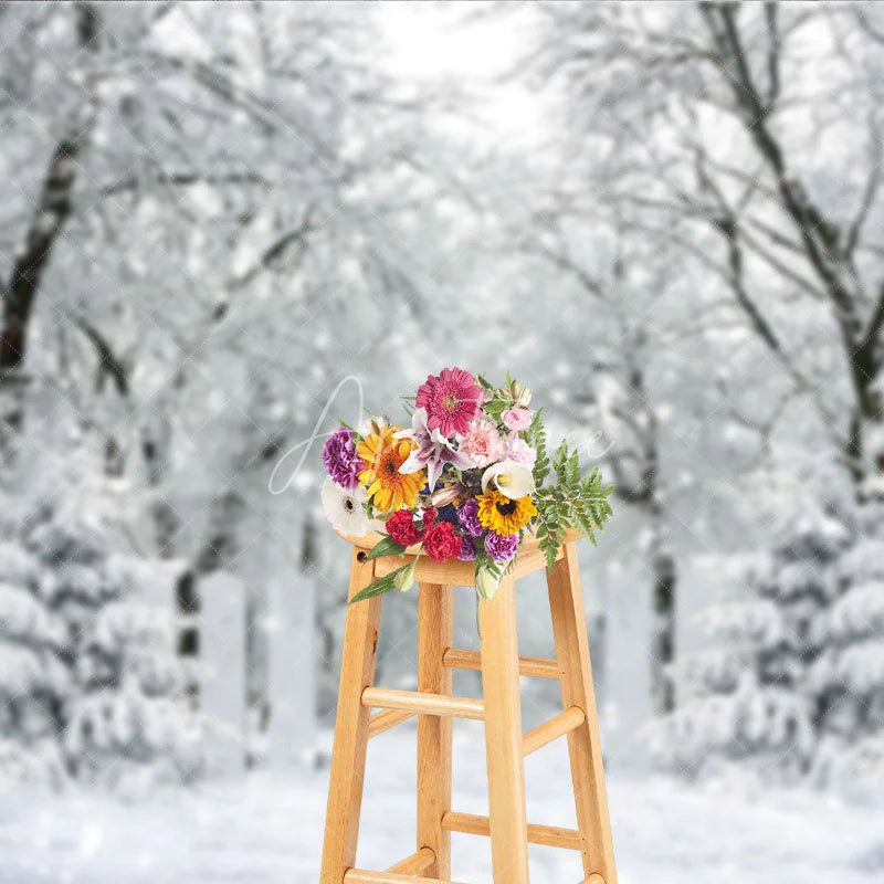 Aperturee - Aperturee Winter Snow Forest Photography Backdrop White Gate to an Enchanted Woods Magical Holiday Photo Background
