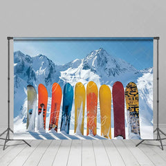 Aperturee - Aperturee Winter Snowboard Backdrop Ski Mountain Snow Photography Background Extreme Sports Sporty Holiday Party Decoration