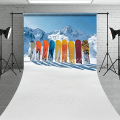 Aperturee - Aperturee Winter Snowboard Sweep Backdrop Ski Mountain Snow Photography Background Extreme Sports Sporty Holiday Party