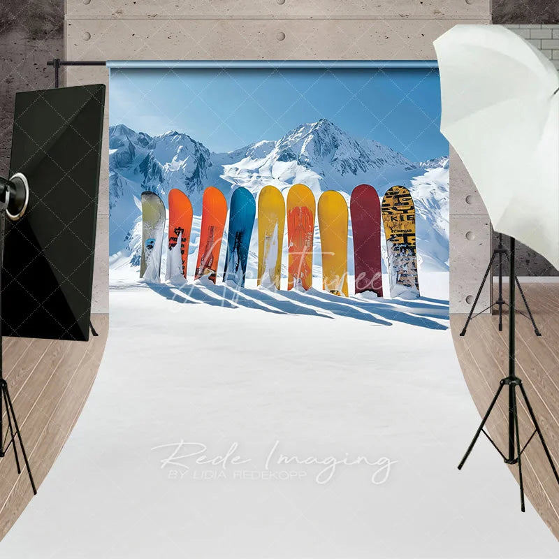 Aperturee - Aperturee Winter Snowboard Sweep Backdrop Ski Mountain Snow Photography Background Extreme Sports Sporty Holiday Party