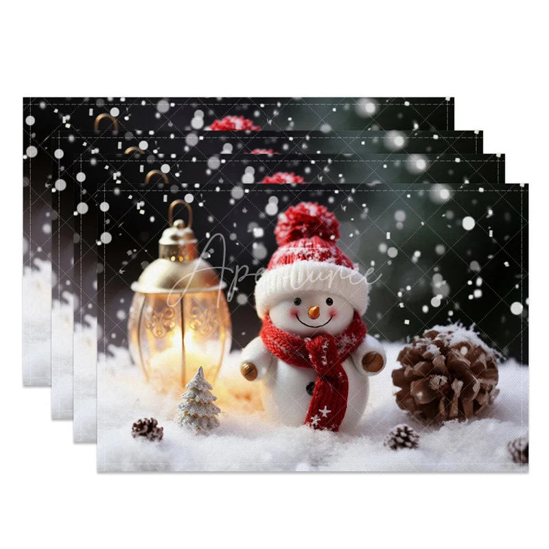 Aperturee - Aperturee Winter Snowflake and Christmas Tree Set of 4 Placemats for Holiday Dining and Festive Decorations
