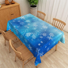 Aperturee - Aperturee Winter Snowflake Rectangle Tablecloth Bright Blue with White Snowflakes Frozen Christmas Table Cover