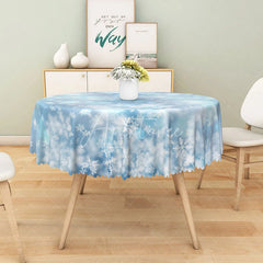 Aperturee - Aperturee Winter Snowflake Round Tablecloth Blue Bokeh Lights Print Elegant Holiday and Christmas Party Decor