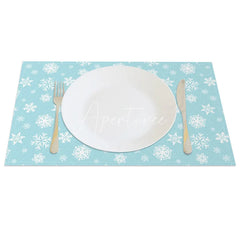 Aperturee - Aperturee Winter Snowflake Set of 4 Placemats Light Blue and White Frozen Christmas Holiday Table Mats