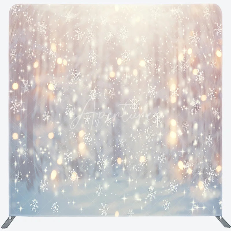Aperturee - Aperturee Winter Snowflake Tension Fabric Backdrop White Snow Bokeh Lights Christmas Holiday Photography Background