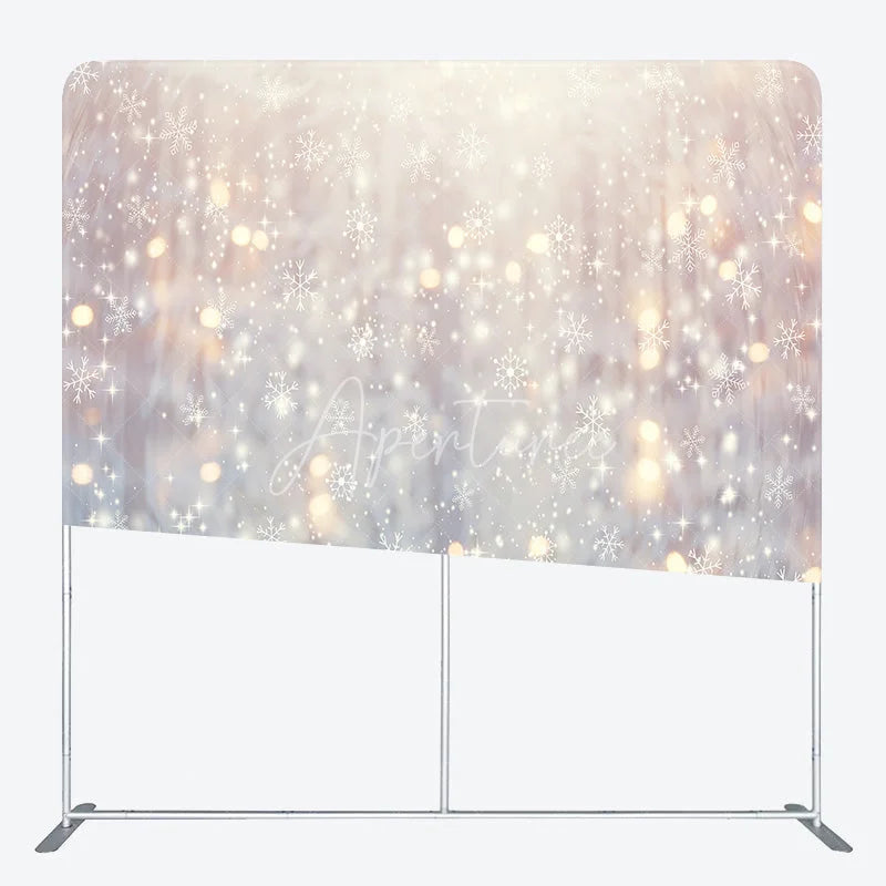 Aperturee - Aperturee Winter Snowflake Tension Fabric Backdrop White Snow Bokeh Lights Christmas Holiday Photography Background