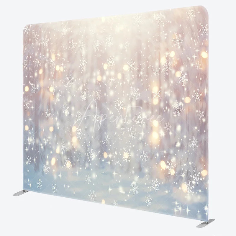 Aperturee - Aperturee Winter Snowflake Tension Fabric Backdrop White Snow Bokeh Lights Christmas Holiday Photography Background