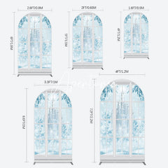 Aperturee - Aperturee Winter Snowy Blue Castle Window Scene Arch Backdrop