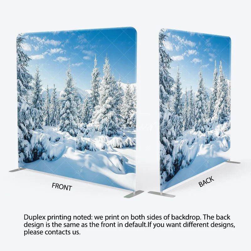 Aperturee - Aperturee Winter Snowy Forest Tension Fabric Backdrop Blue Sky Pine Tree Nature Background Wonderland Scenic Decoration