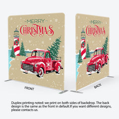 Aperturee - Aperturee Winter Snowy Trees Red Car Merry Christmas Backdrop
