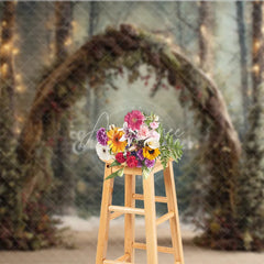 Aperturee - Aperturee Winter Wedding Arch Backdrop Round Pinecone Arch with String Lights Enchanted Forest Holiday Photo Prop