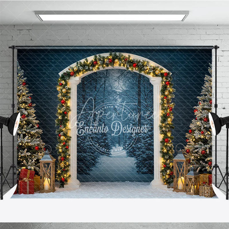Aperturee - Aperturee Winter Wonderland Arch Photography Backdrop Snowy Christmas Forest Scene Holiday Mini Session Background
