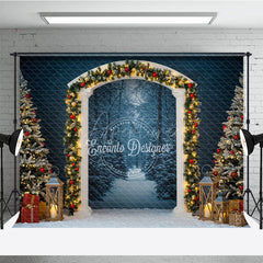 Aperturee - Aperturee Winter Wonderland Arch Photography Backdrop Snowy Christmas Forest Scene Holiday Mini Session Background