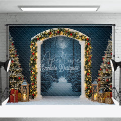 Aperturee - Aperturee Winter Wonderland Arch Photography Backdrop Snowy Christmas Forest Scene Holiday Mini Session Background
